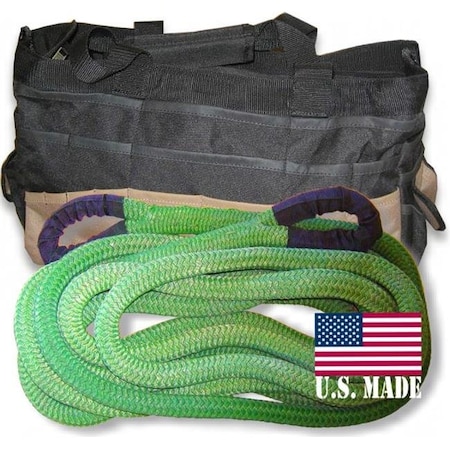 Safe-T-Line U.S. made 1-1/8 inch X 30 ft "GECKO GREEN" Safe-T-Line Kinetic Recovery ROPE with Heavy-Duty Carry Bag (4X4 VEHICLE RECOVERY) PKG11830B